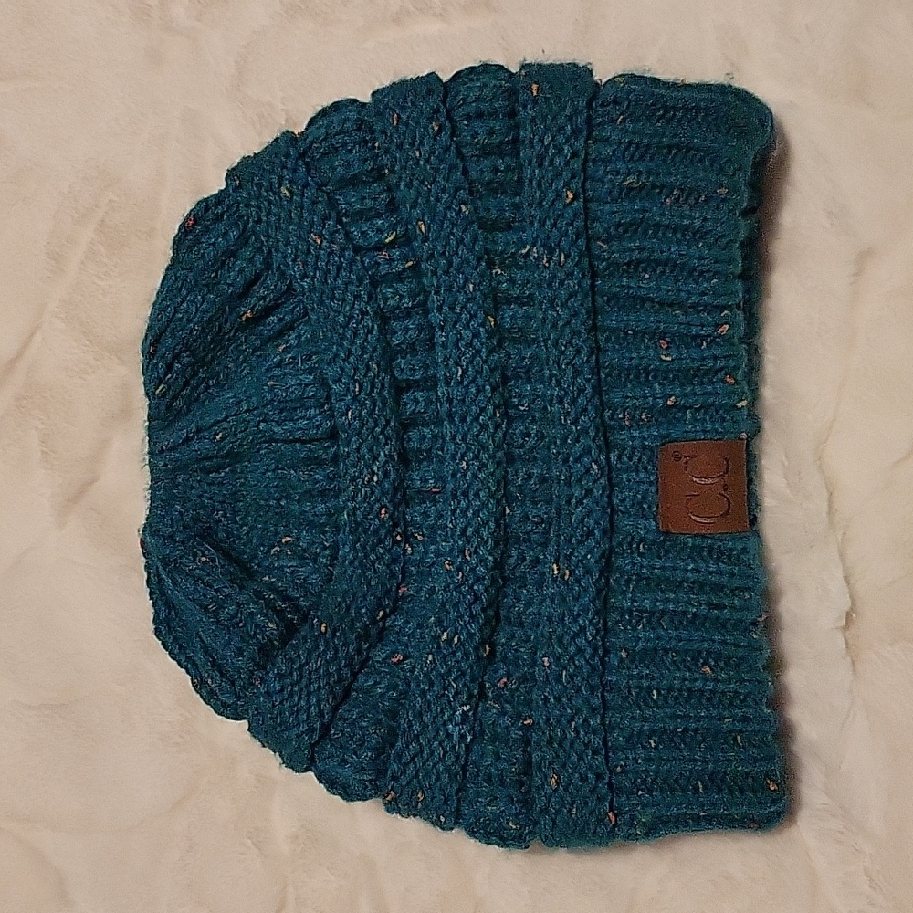 CC Exclusives Soft Stretch Cable Knit Messy Bun Ponytail Beanie